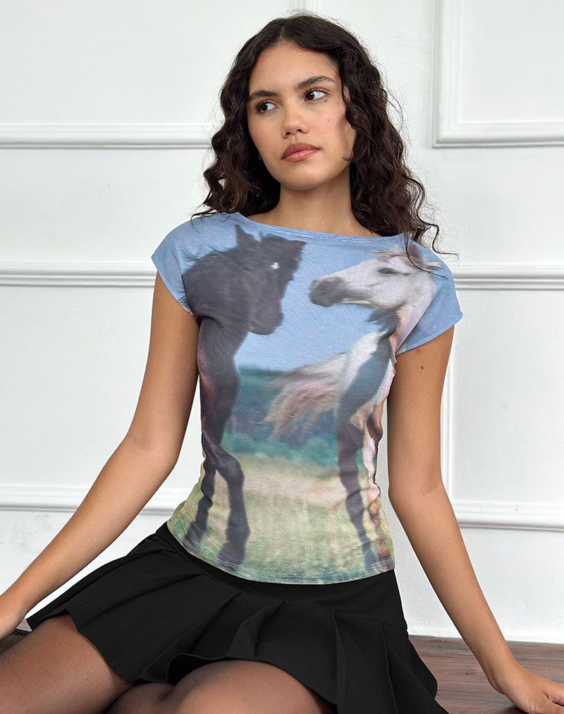 Image of Nova Top Mesh in Horses Print