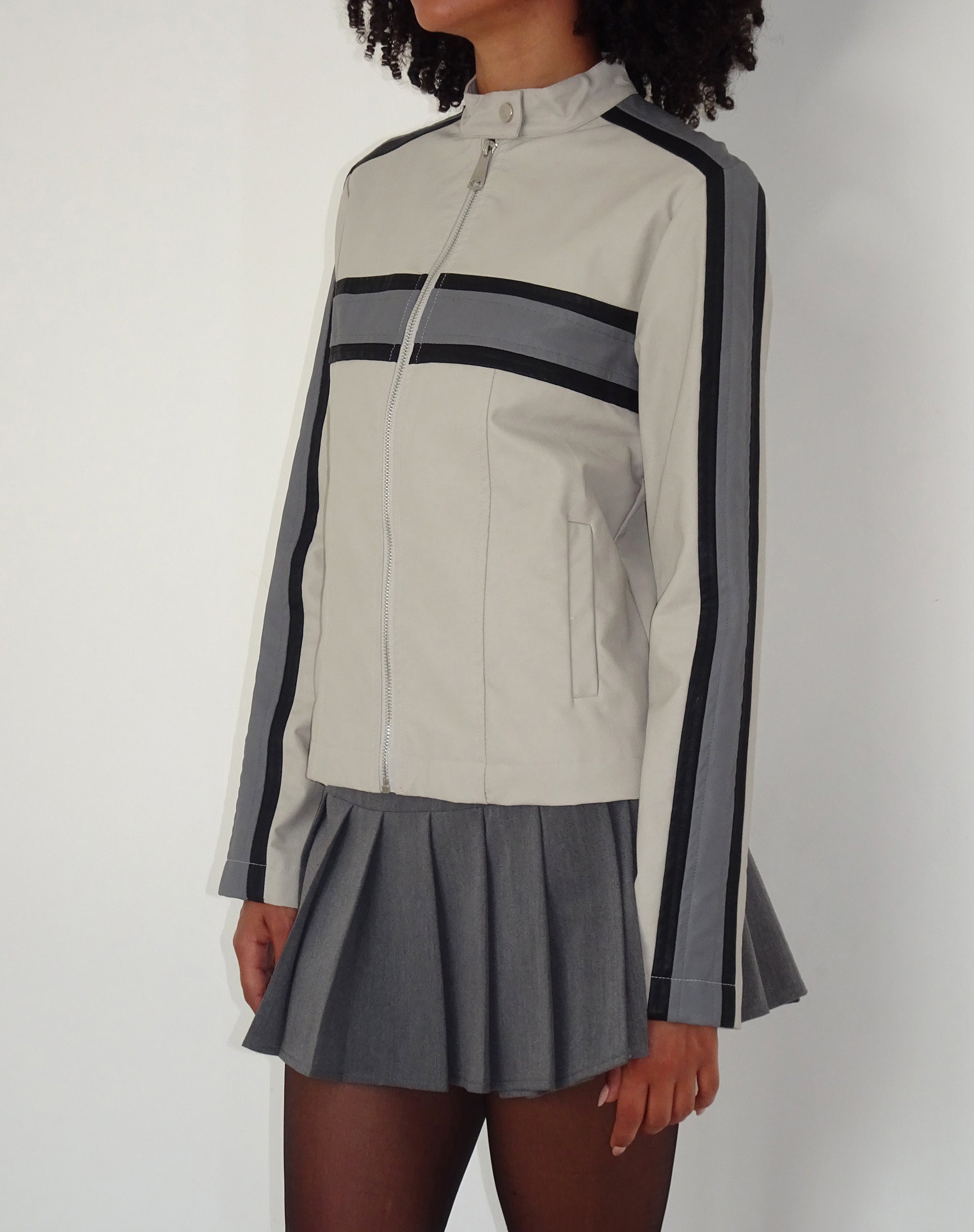 Black and 2024 grey striped jacket