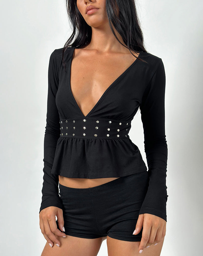 Ophay Top in Jersey Black with Studs