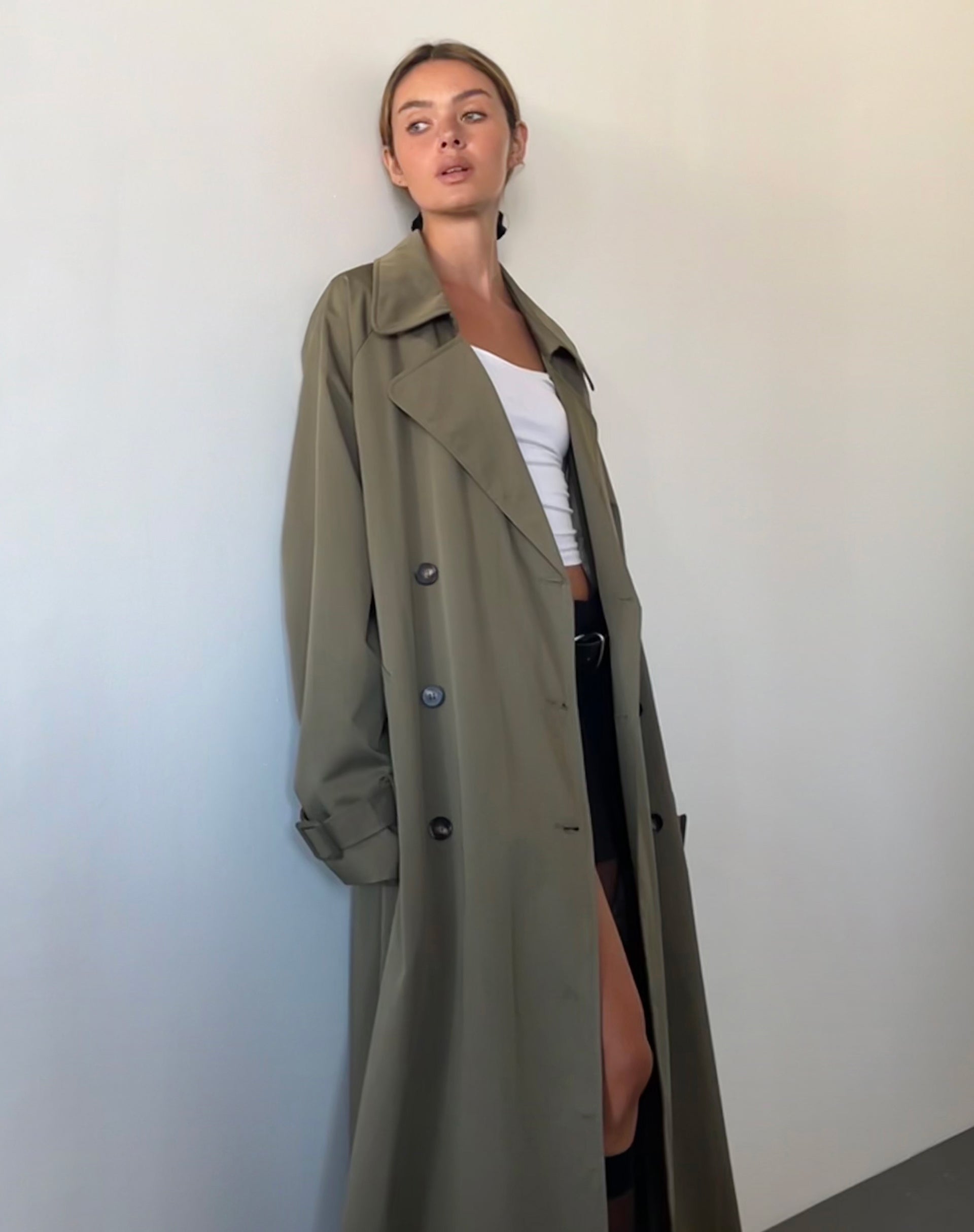 Long khaki trench store coat women's