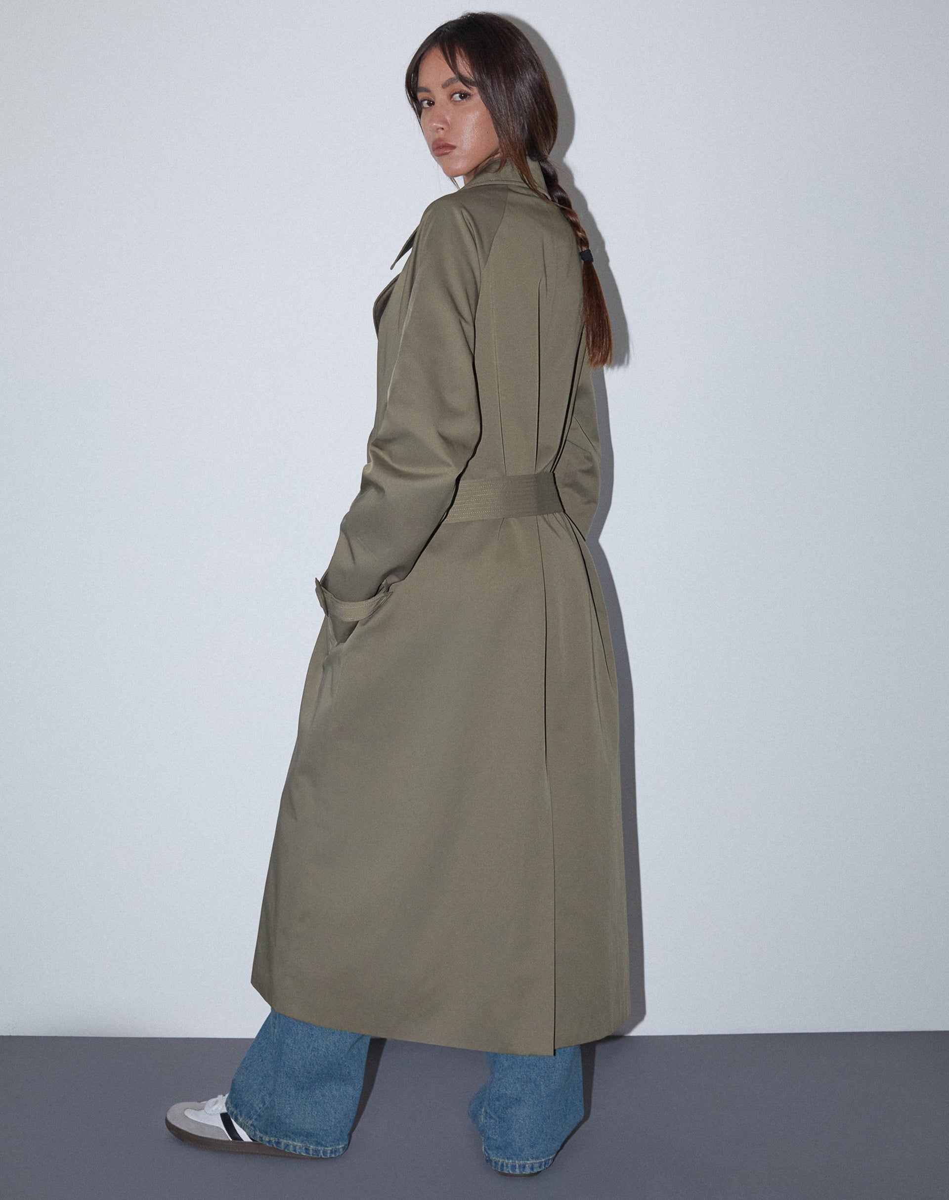 Long khaki hotsell trench coat