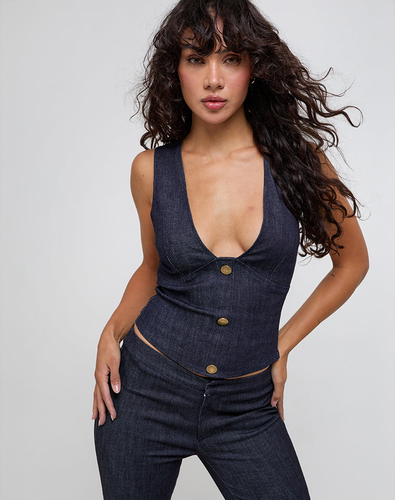 Image of Oria Vest Top in Dark Denim Indigo