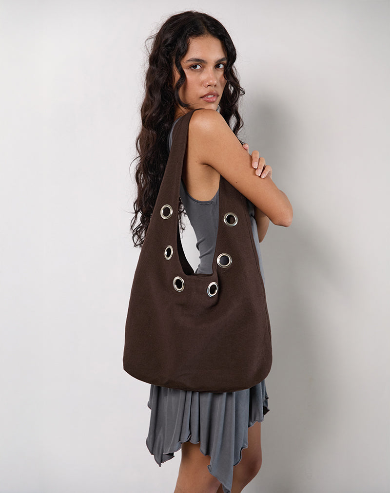 Oru Shoulder Bag in Brown with Eyelets