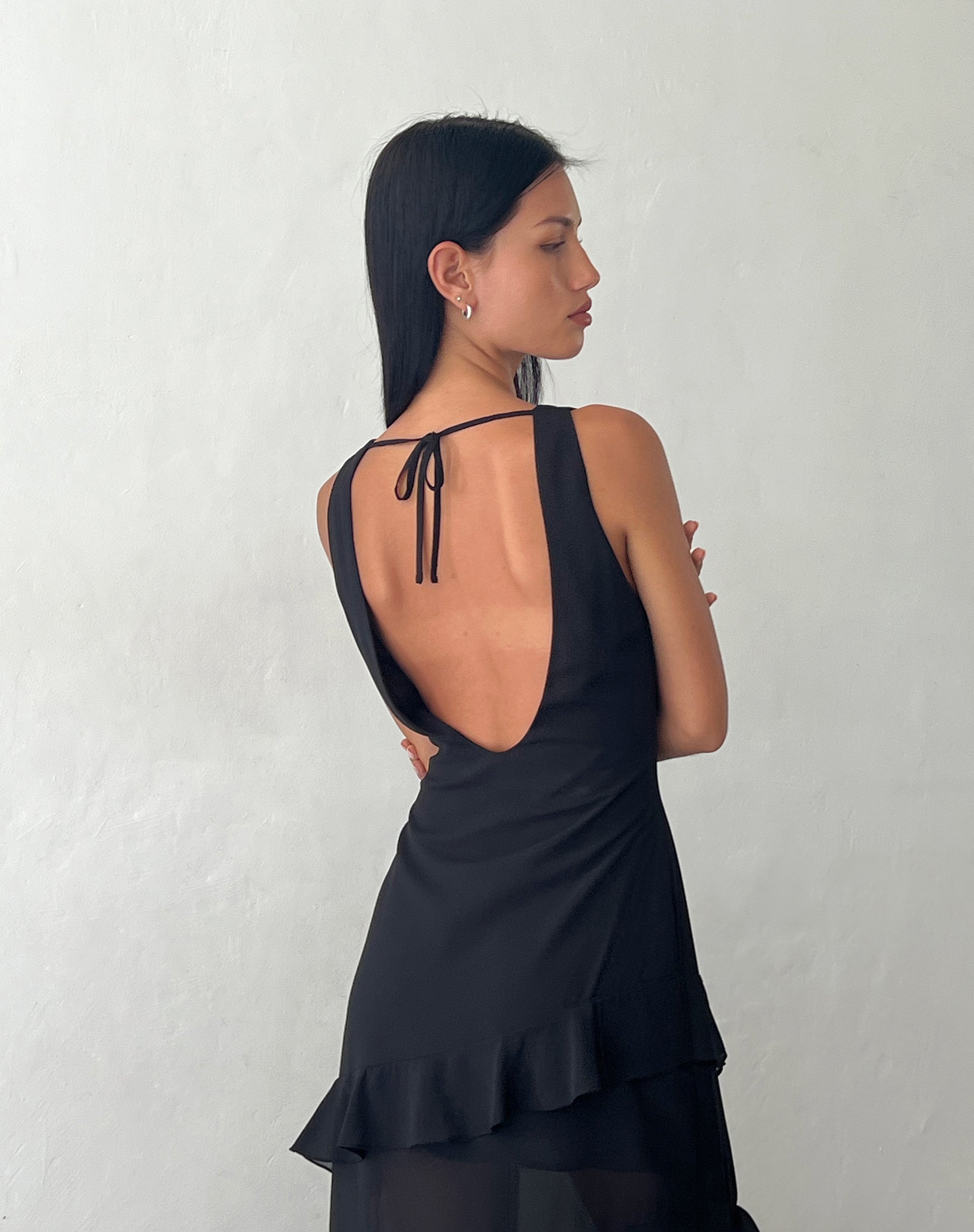 Ruffle shop backless dress