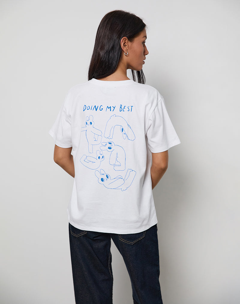 Image of Oversize Basic Tee in White with Doing My Best Graphic