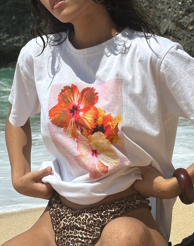 Image of Oversized Basic Tee in White Hibiscus