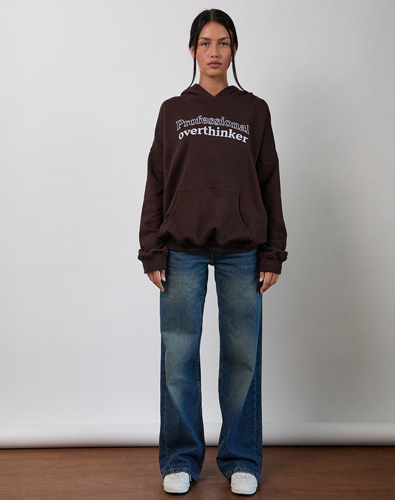 Oversized Hoodie in Bitter Chocolate with Overthinker Print