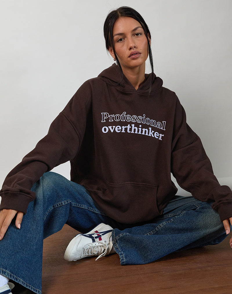 Image of Oversized Hoodie in Bitter Chocolate with Overthinker Print