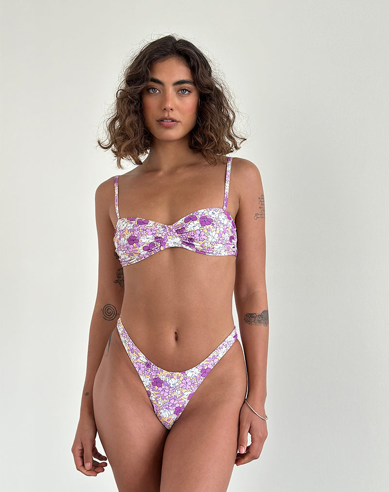 Pali Bikini Top in Bright Floral Orange and Purple