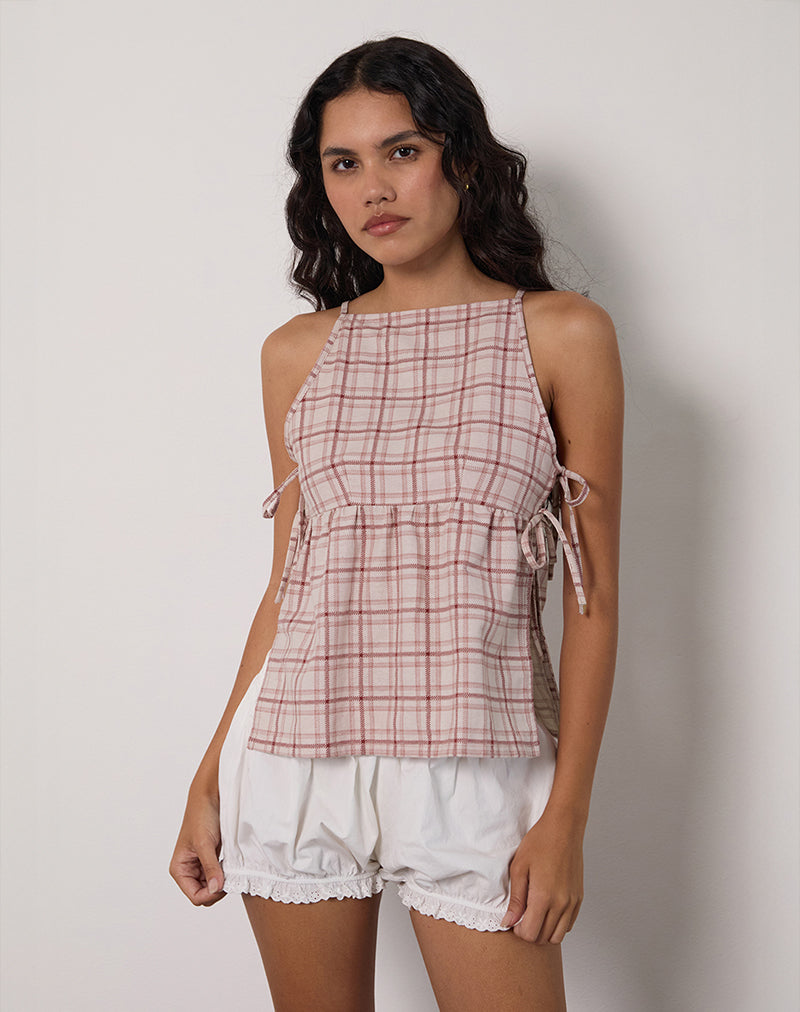 Image of Palsi Tie Side Top in Basic Tartan Pink