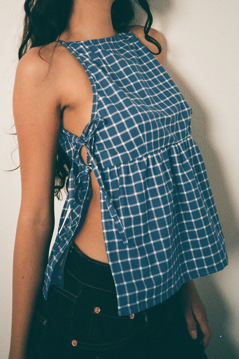 Image of Palsi Tie Side Top in Navy Tartan