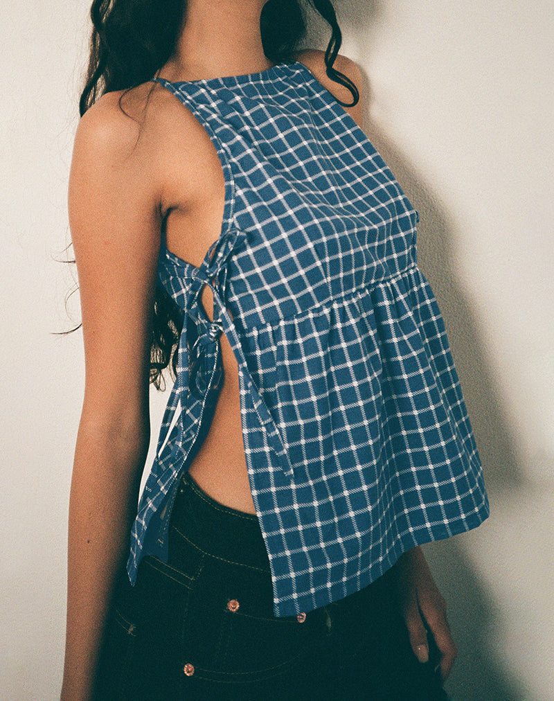 Palsi Tie Side Top in Navy Tartan