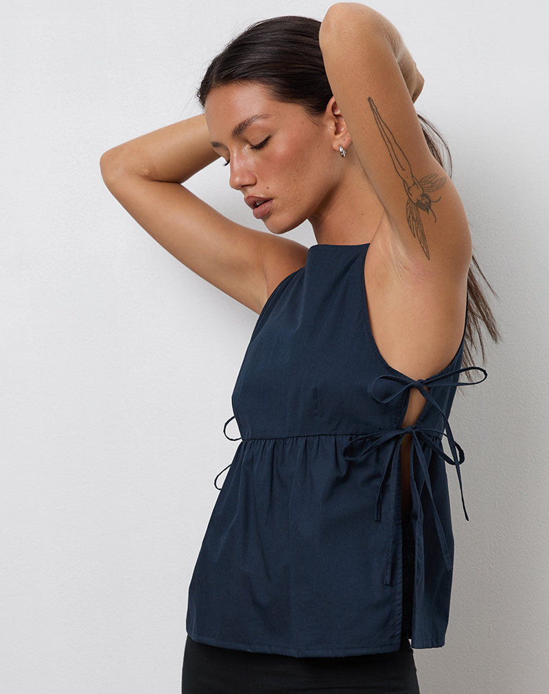 Image of Palsi Tie Side Vest Top in Navy