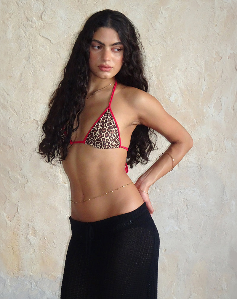 Image of Pami Bikini Top in Rar Leopard with Contrast Ties