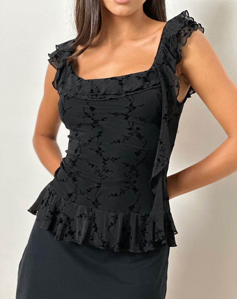 Image of Piroli Top in Vine Flower Black