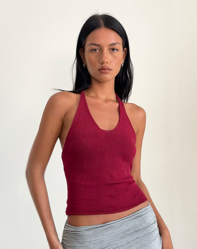 Image of Priscilla Halter Top in Sheer Knit Red