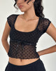 Image of Rada Top in Flocked Mesh Basic Polka Black