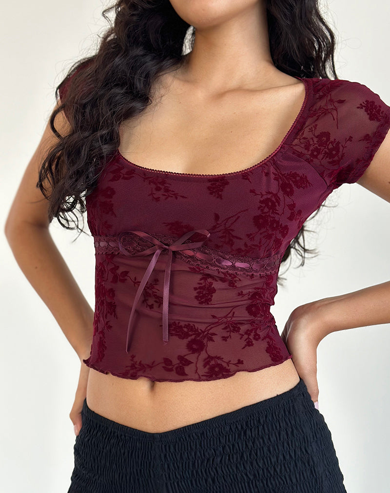 Image of Rada Top in Botanical Flocked Maroon