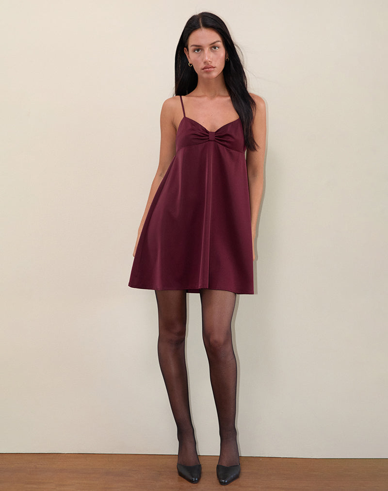 Image of Rafaila Mini Slip Dress in Satin Burgundy