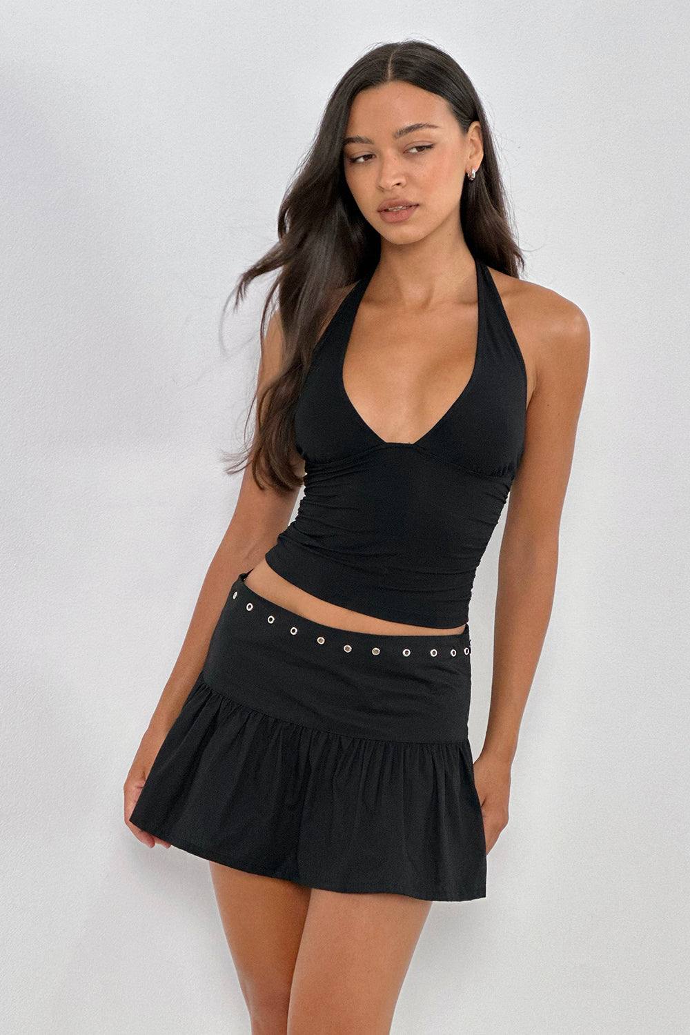 Image of Rafiya Skirt in Black with Eyelets