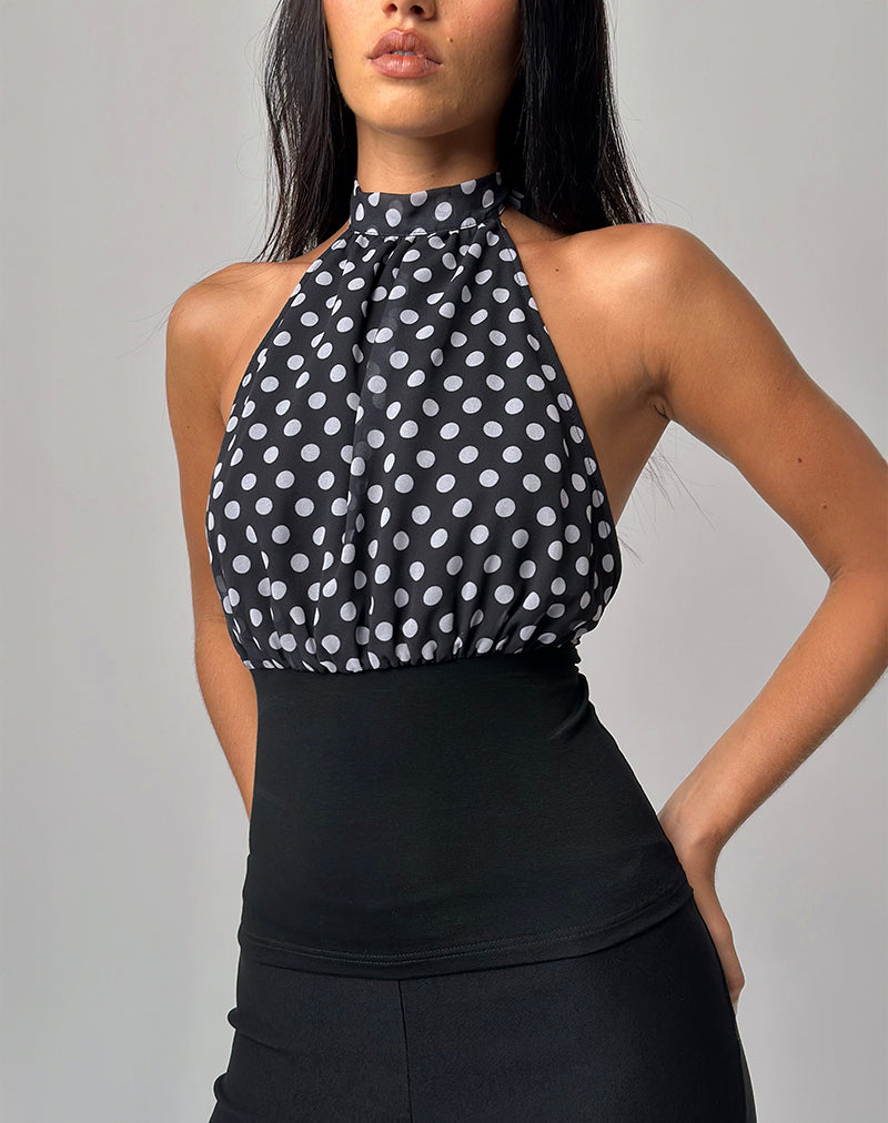 Image of Rania Backless Top in Basic Polka Black