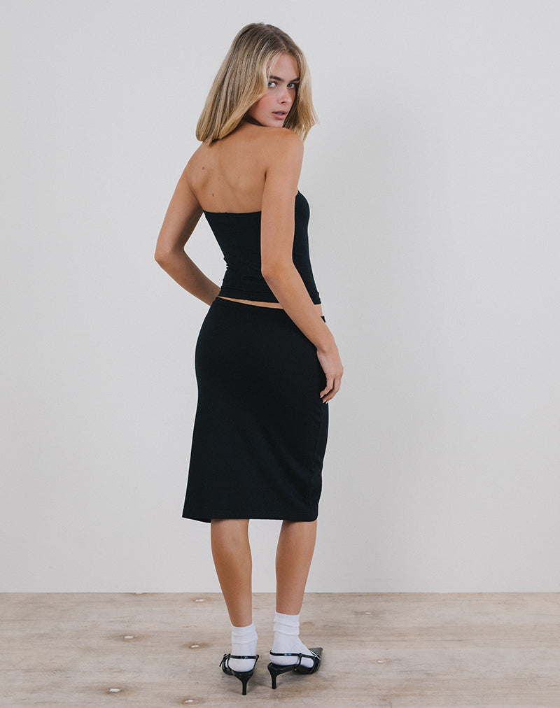 Image of Rella Midi Skirt in Flat Knit Black