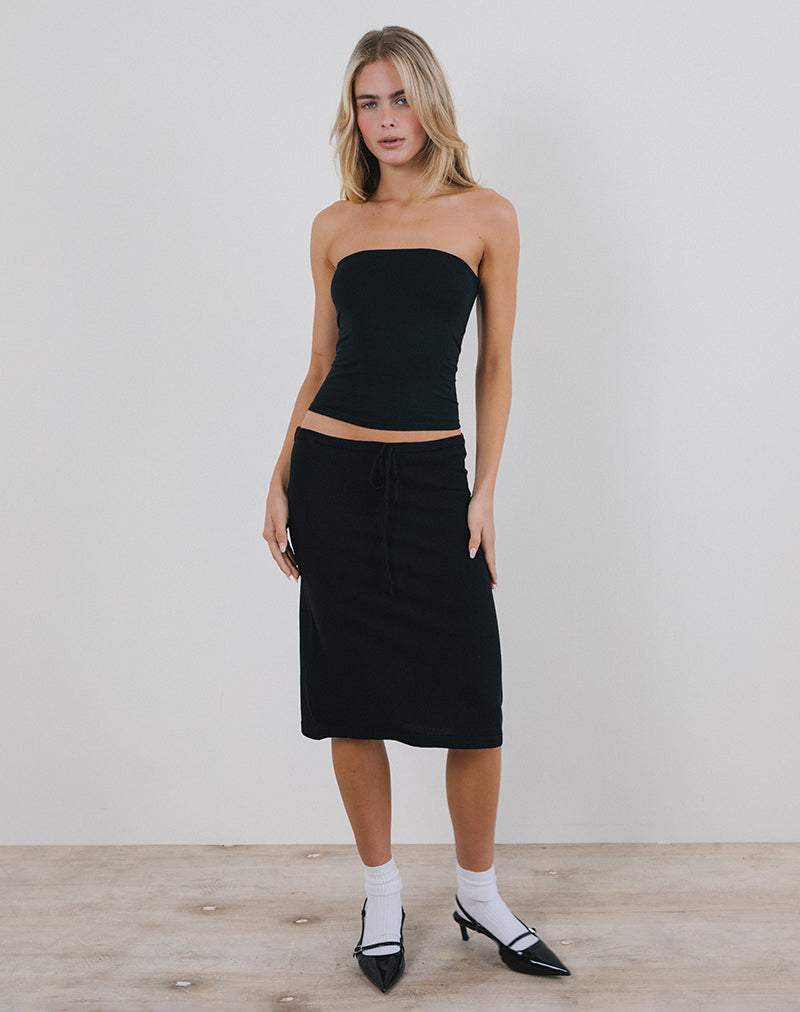 Image of Rella Midi Skirt in Flat Knit Black