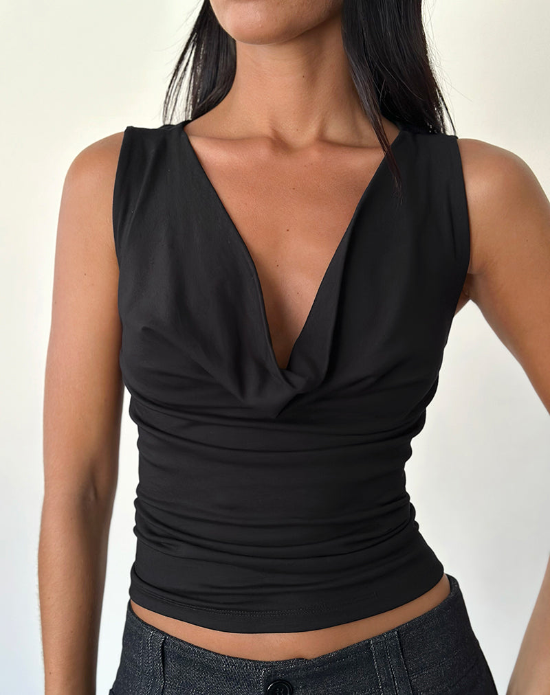 Image of Reni Cowl Neck Top in Black Rayon Jersey