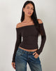 Image of Renie Bardot Top in Dark Brown Knit