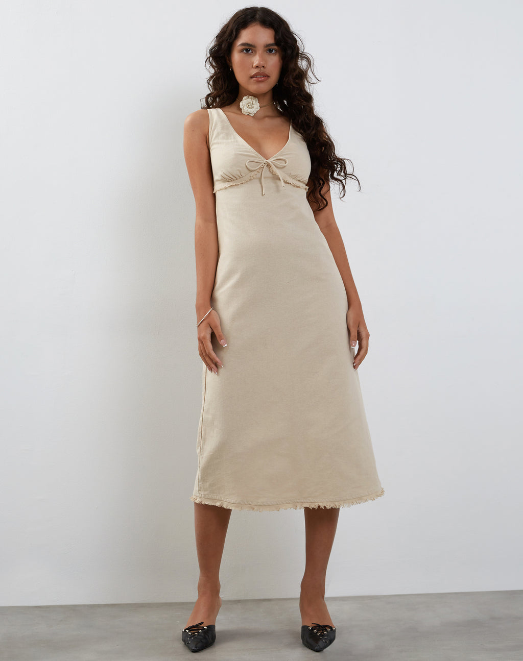 Antari Midi Dress in Ecru Linen