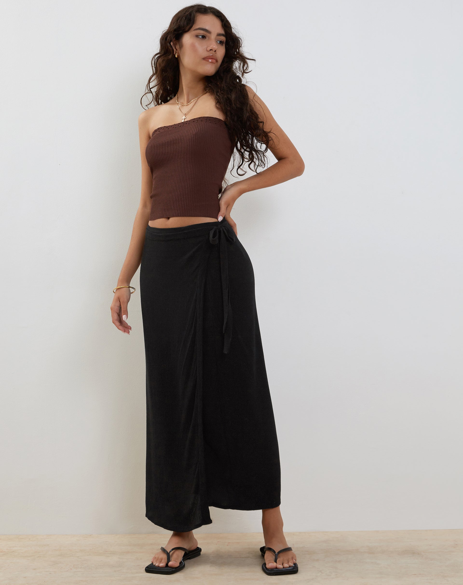 Long black wrap around sale skirt