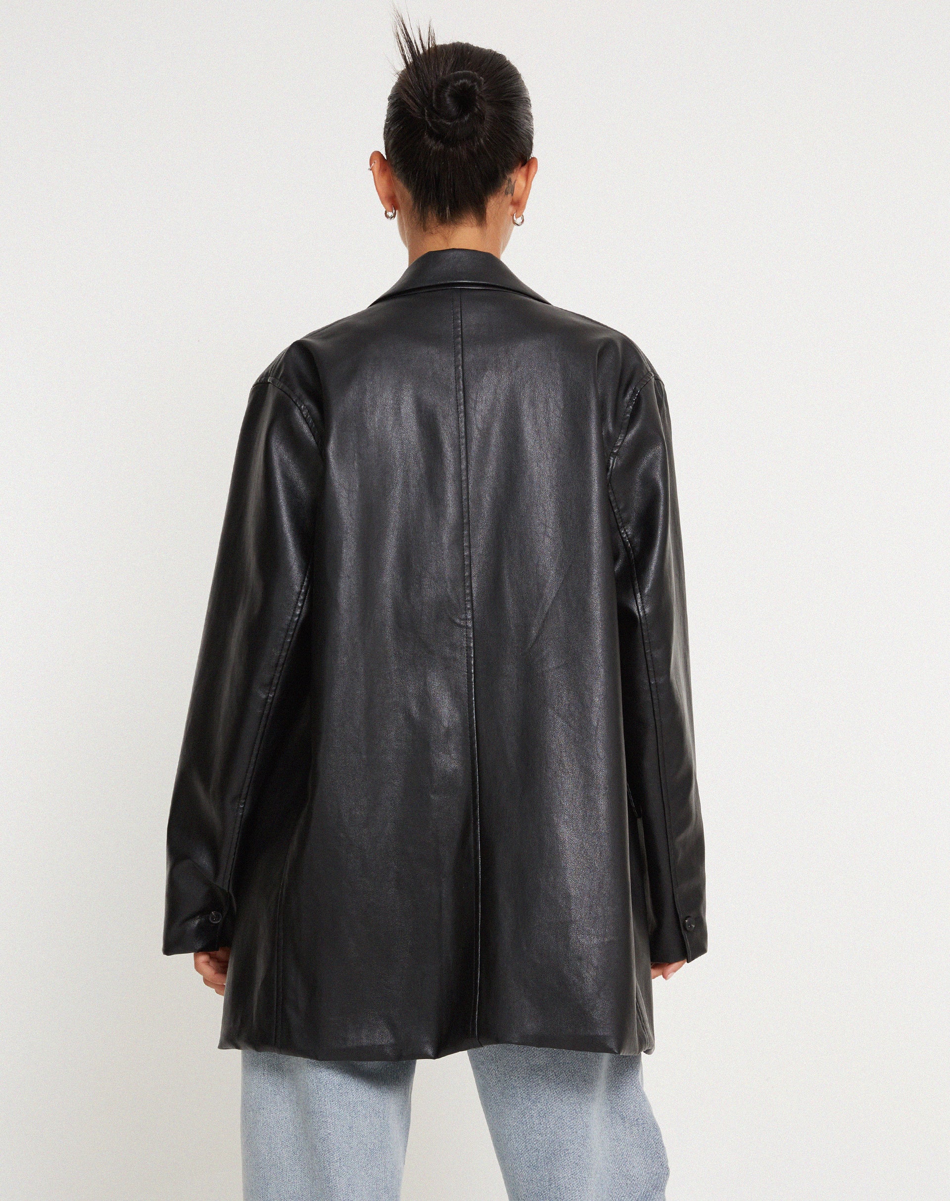 Oversized Black PU Leather Blazer | Saken – motelrocks.com
