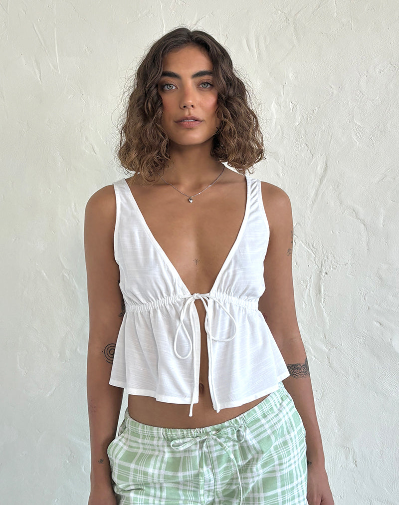 Rolia Tie Front Top in Off White
