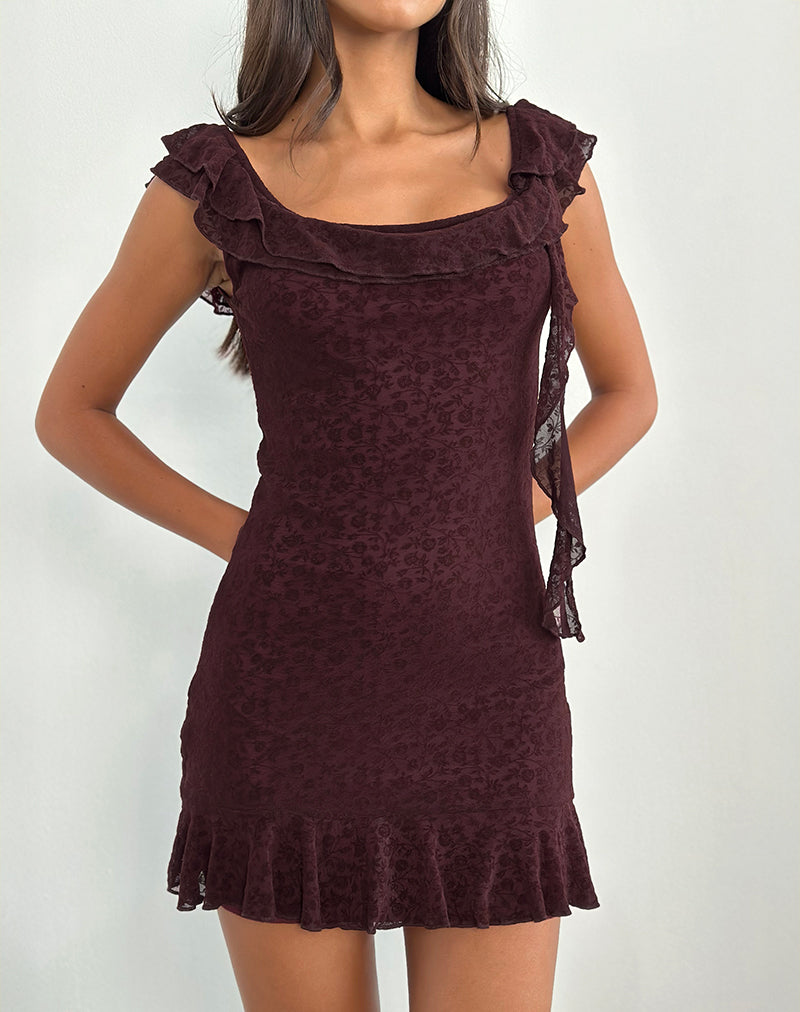 Image of Rolita Mini Dress in Ditsy Flock Burnt Maroon