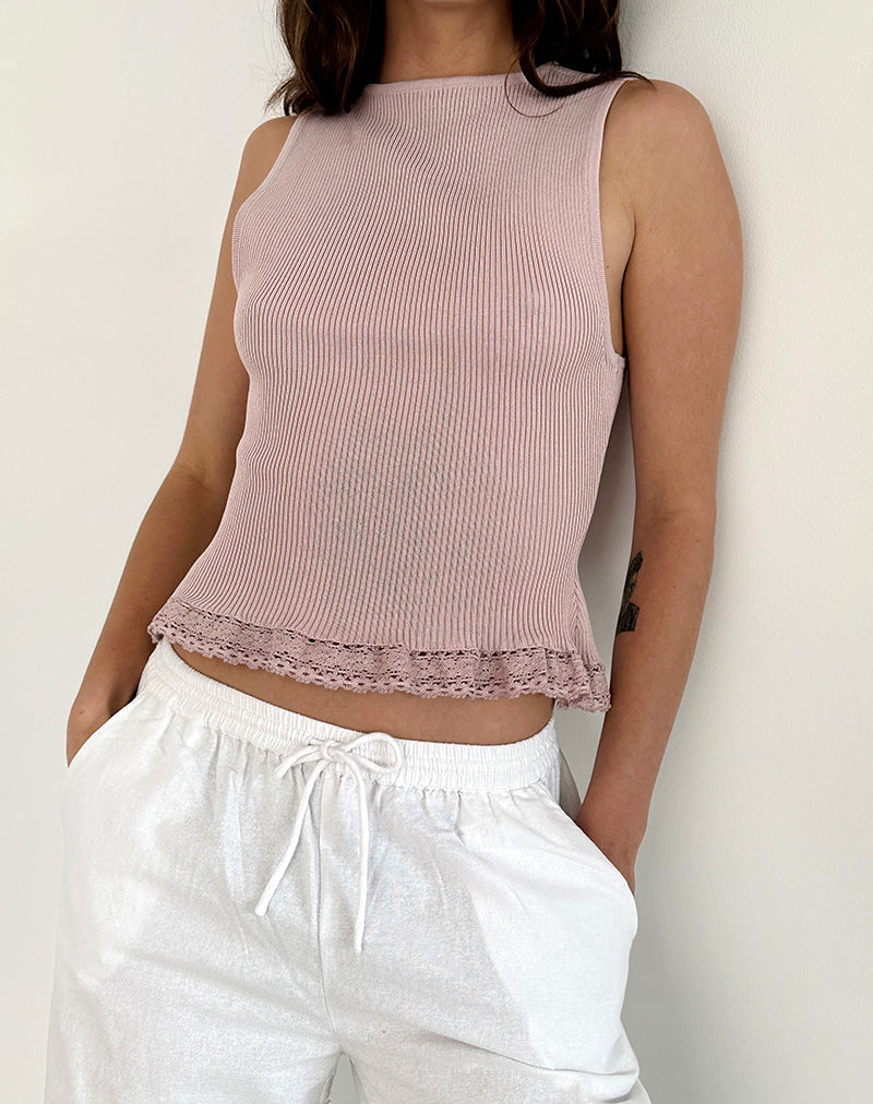 Romane Sleeveless Top in Dusty Rose Rib Knit