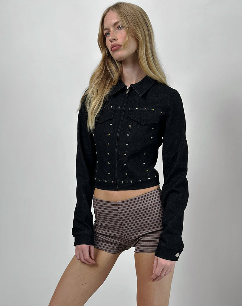 Image of Ronira Jacket Chambray Studs in Black