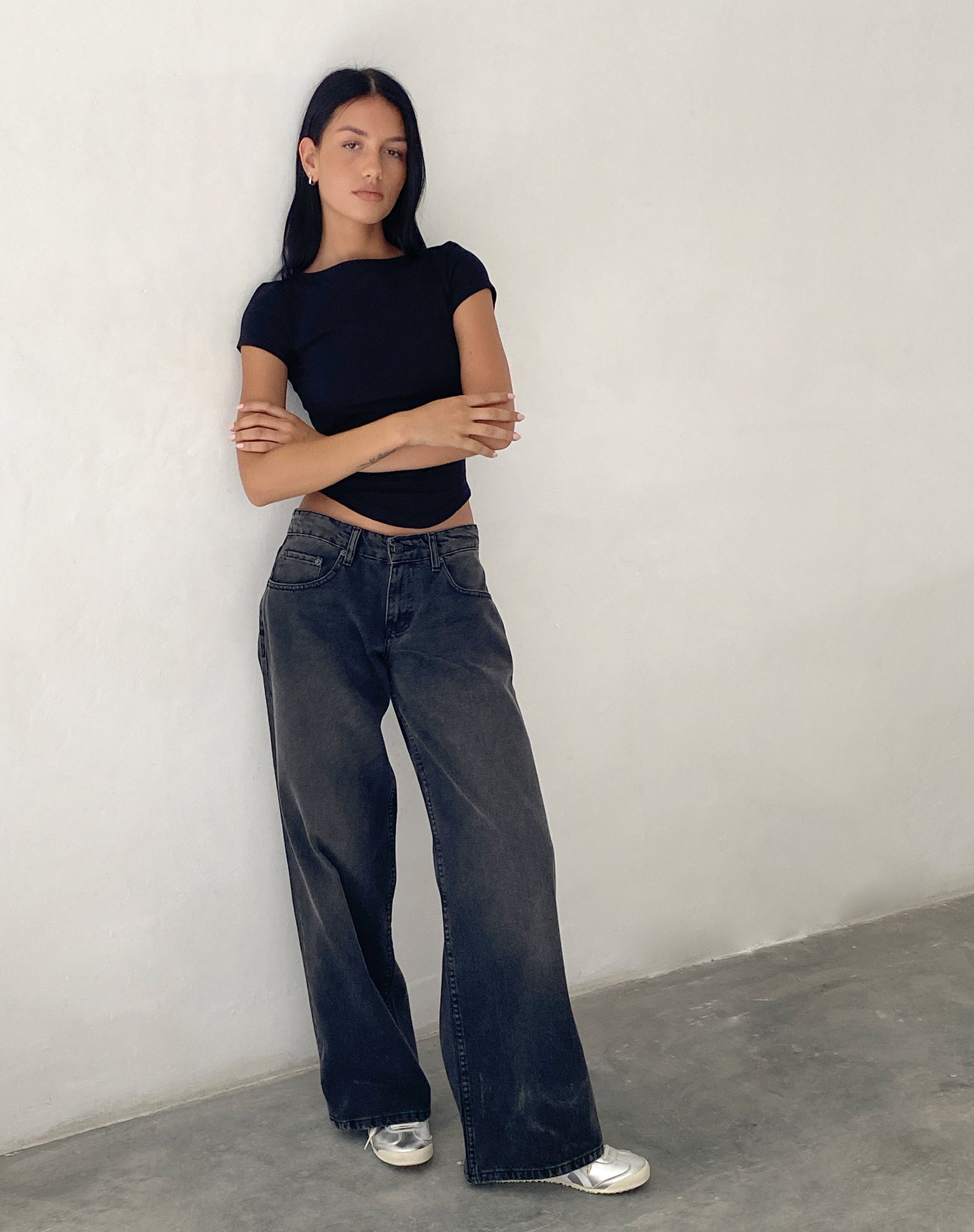 Wide leg deals black denim