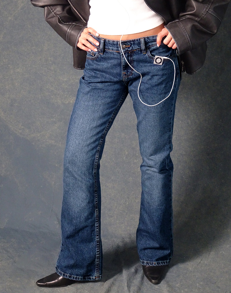 Image of Rigid Low Rise Flare Jeans In Mid Blue Used