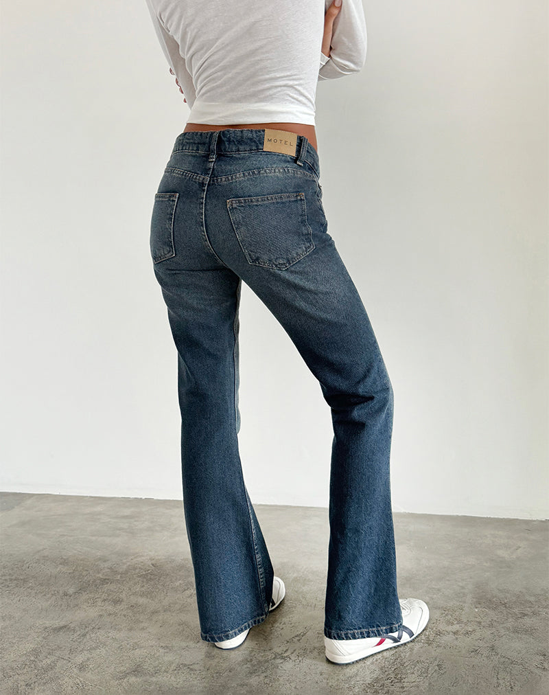 Dark Vintage Low Rise Flared Jeans | Rigid – motelrocks.com