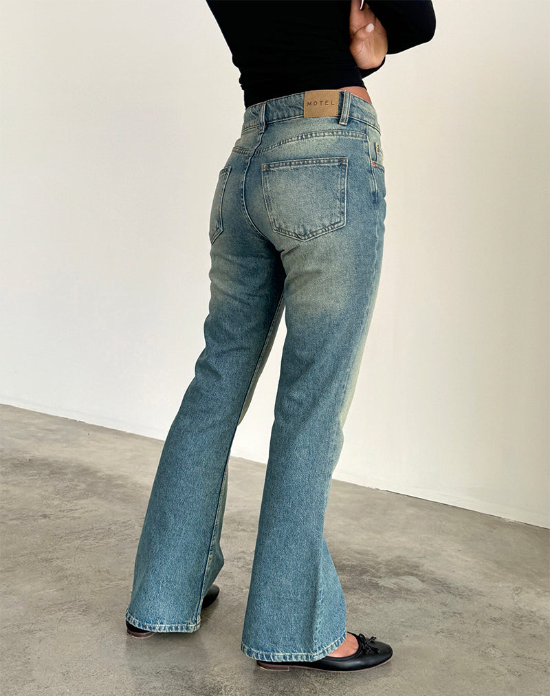 Sea Green Low Rise Flare Jeans | Rigid – motelrocks.com