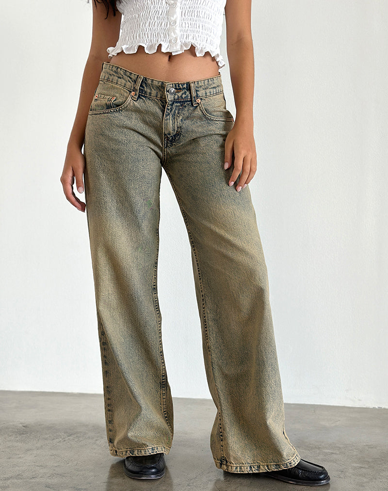 Roomy Extra Wide Leg Low Rise Jeans in Sandy Blue Acid