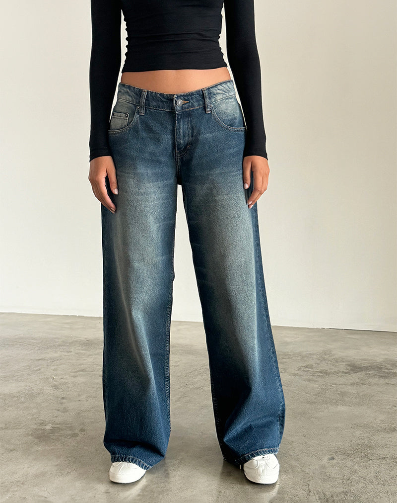 Roomy Extra Wide Low Rise Jeans in Mid Blue Used – motelrocks.com