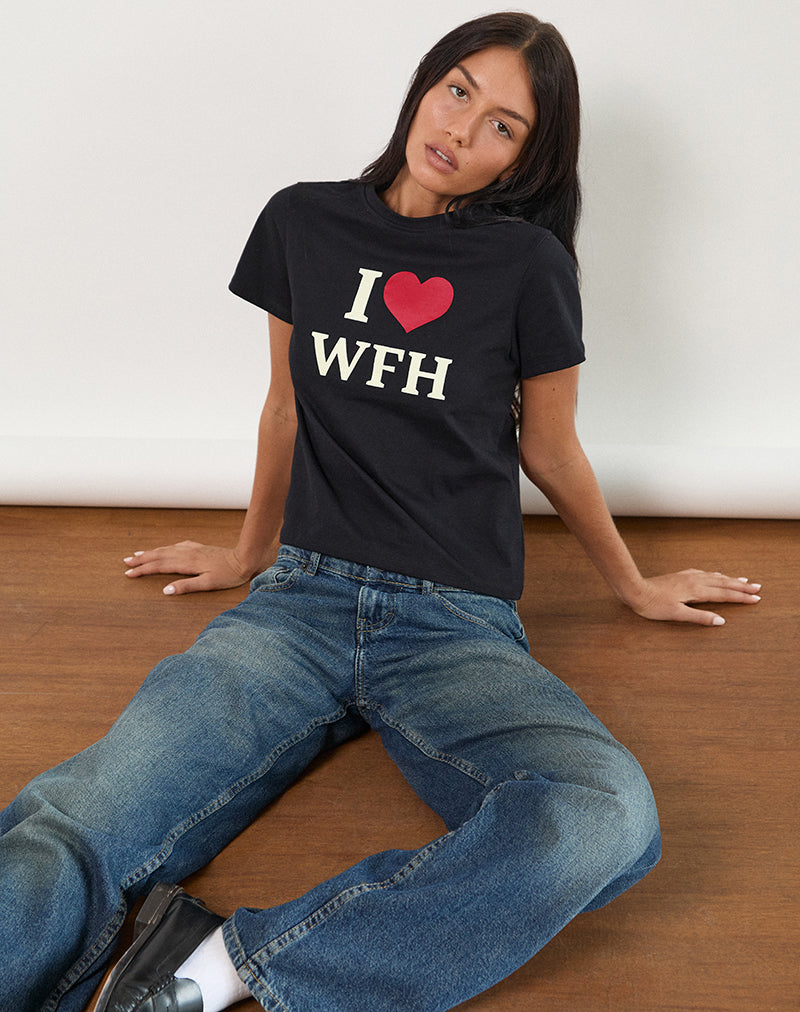 Image of Sakha Top in Black with I Love WFH Slogan