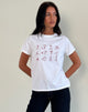 Image of Saki Tee in White with Red Star Signs Print