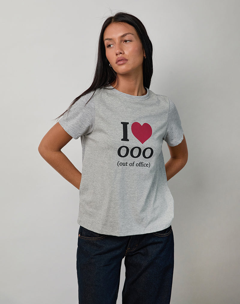 Saki Tee in Grey Marl with I Love OOO Graphic