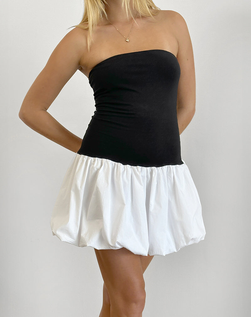 image of Salvia Puffball Mini Dress in Black and White