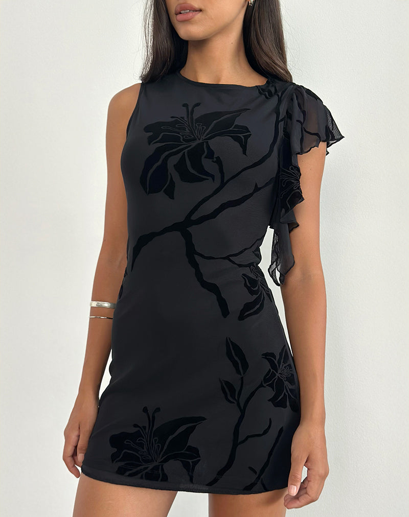 Image of Salya Mini Dress in Orchids Flock Black