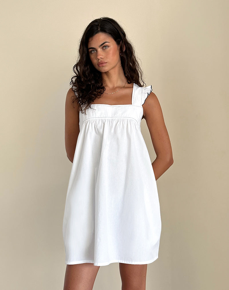 Image of Sanaly Mini Dress in White with Navy Babylock