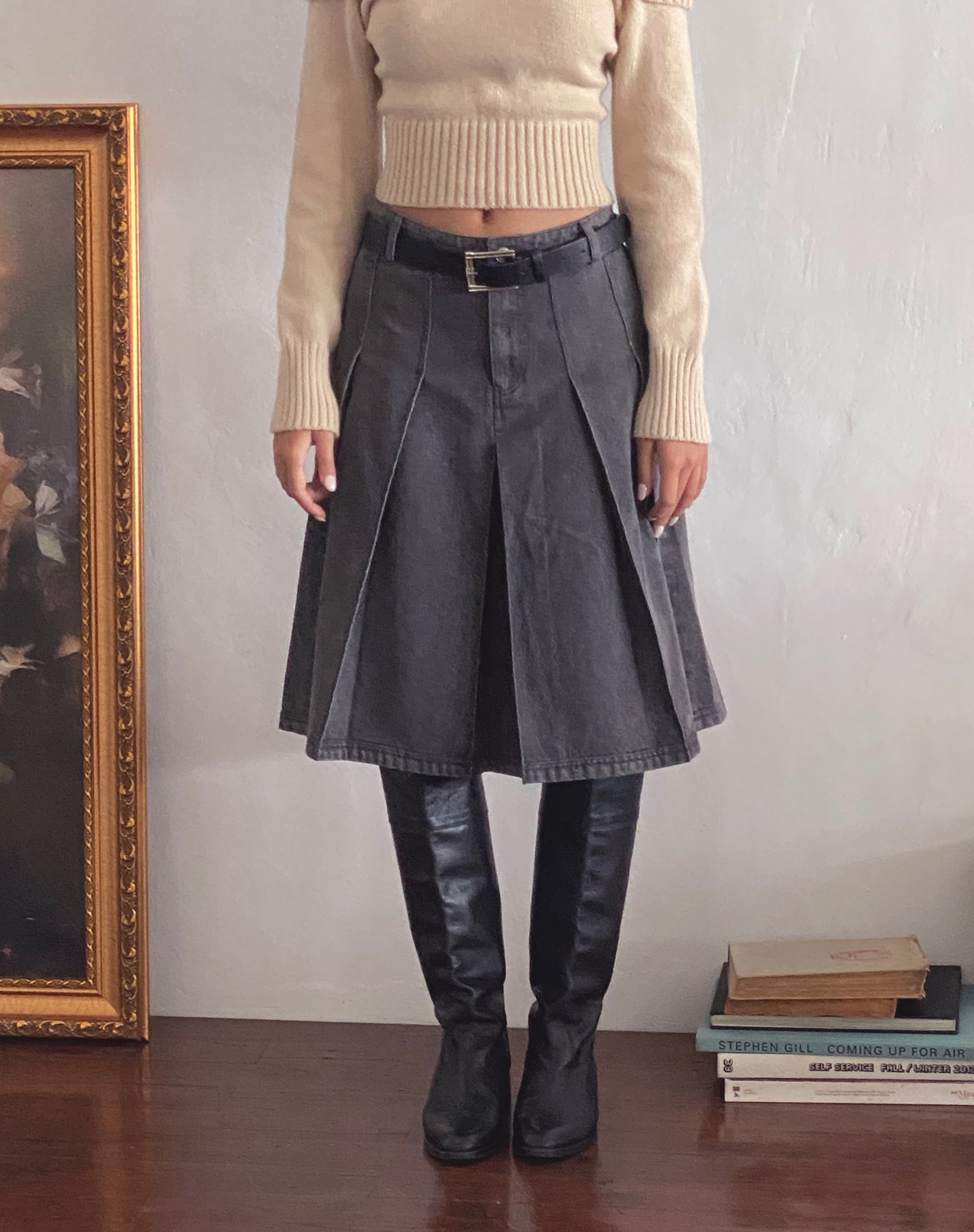 Gray denim outlet midi skirt