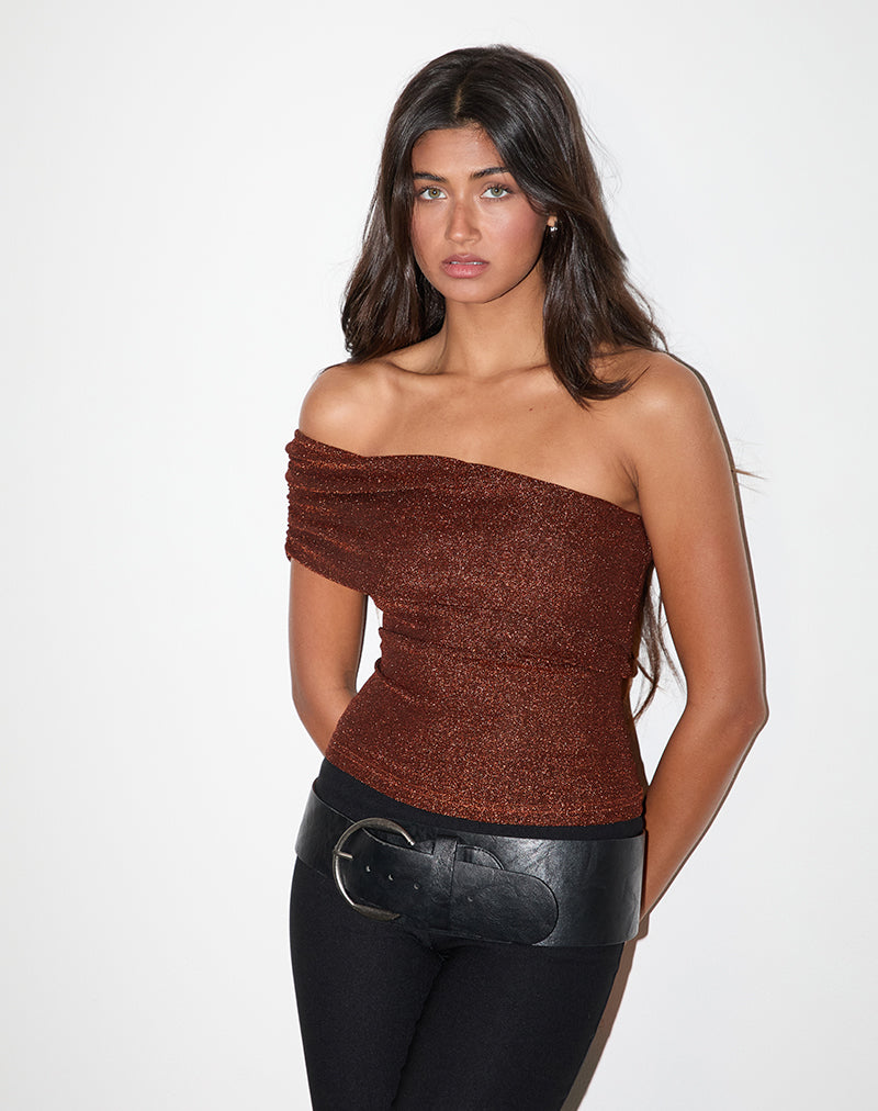 Sarla One Shoulder Top in Jersey Glitter Copper